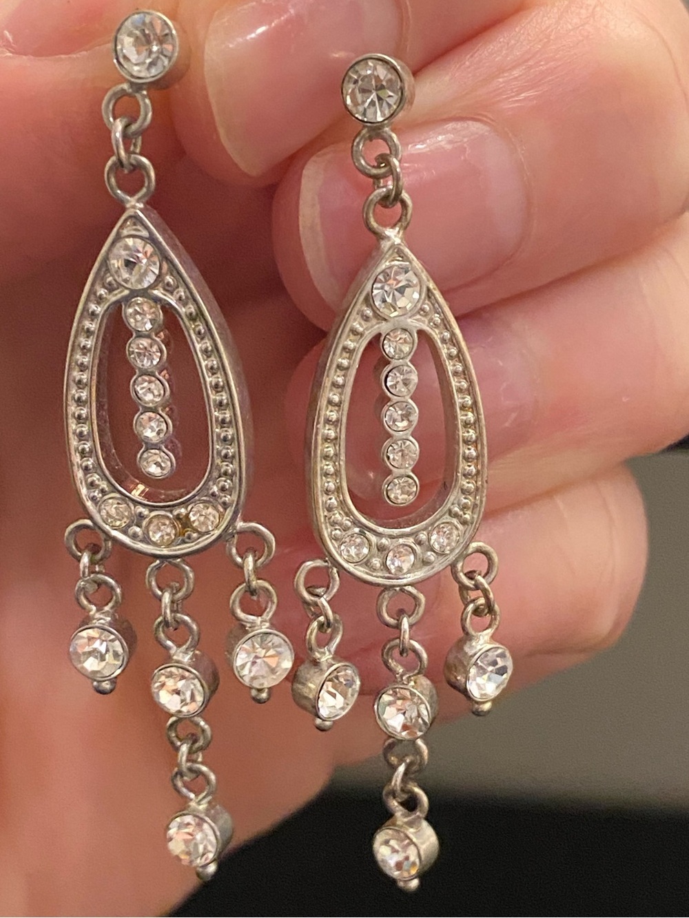 Vintage Avon silver toned rhinestone chandelier earrings